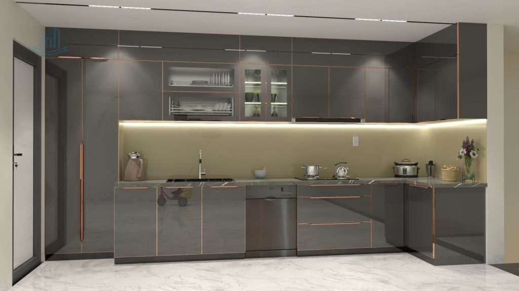 Tủ Bếp Inox 304 Cánh Kính Hệ Chống Bám Vân Tay