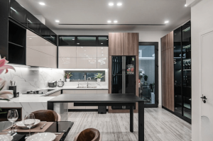 Tủ bếp nhôm cánh kính cường lực