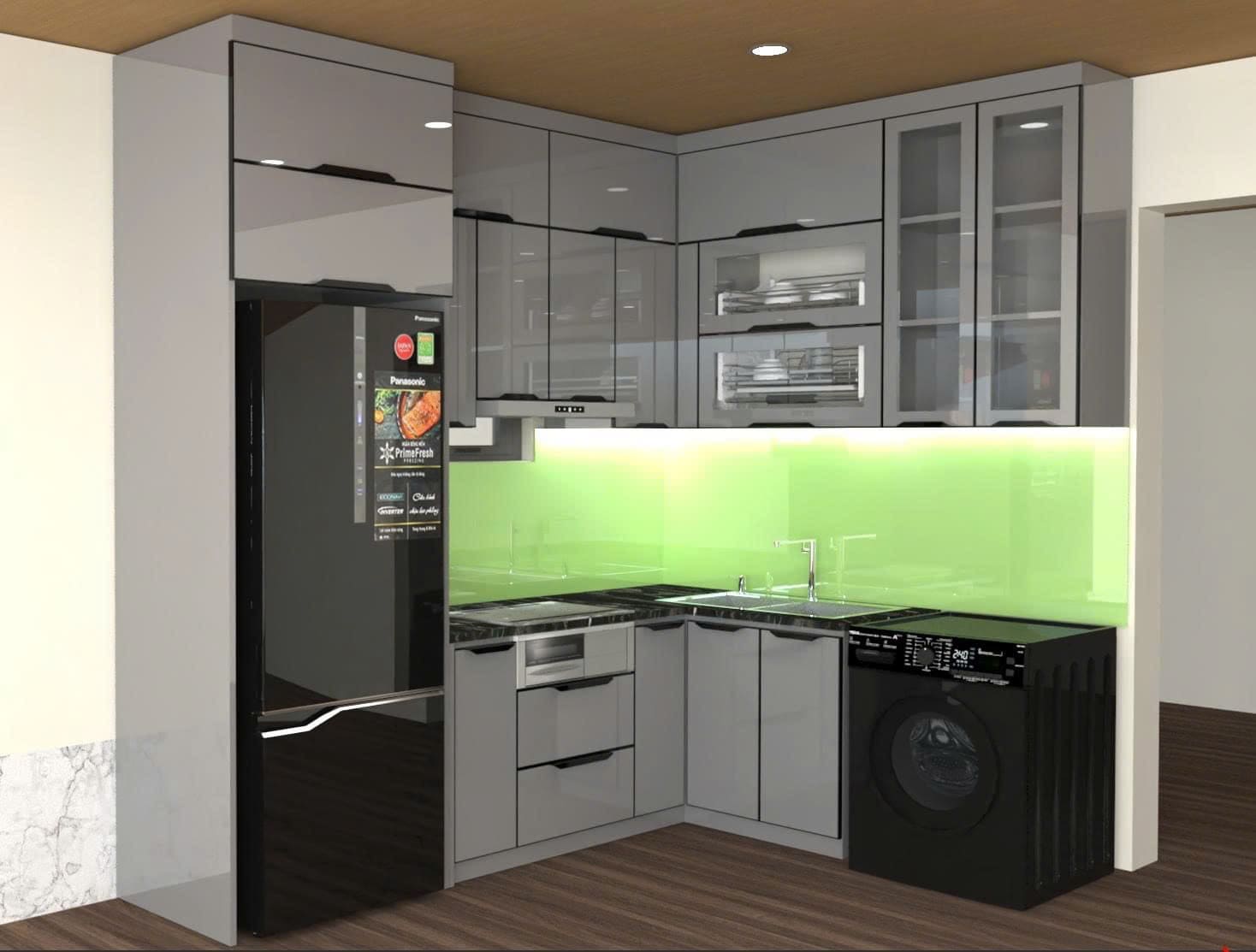 Tủ Bếp Inox Caro Chống Bám Vân Tay, Cánh Inox Mặt Kính Mới Nhất Hiện Nay