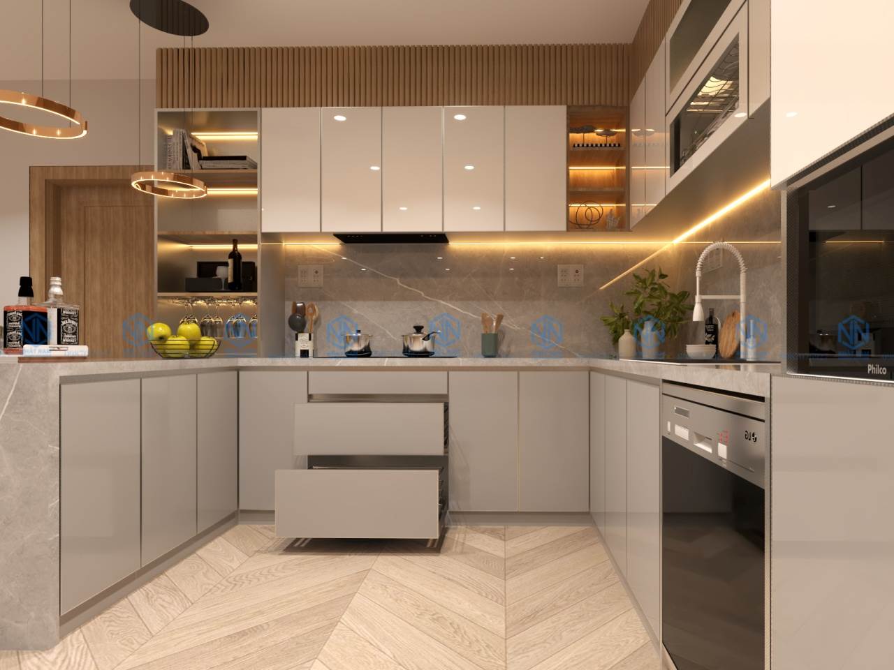 Tủ Bếp Gỗ Nhựa Cánh Acrylic 