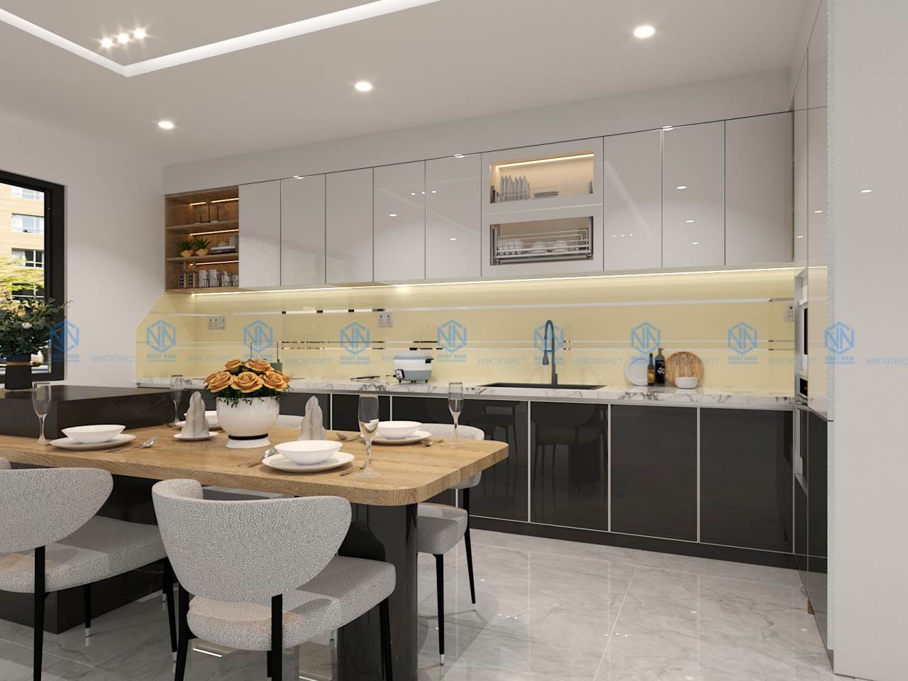 Tủ Bếp Khung Nhôm Cánh Inox