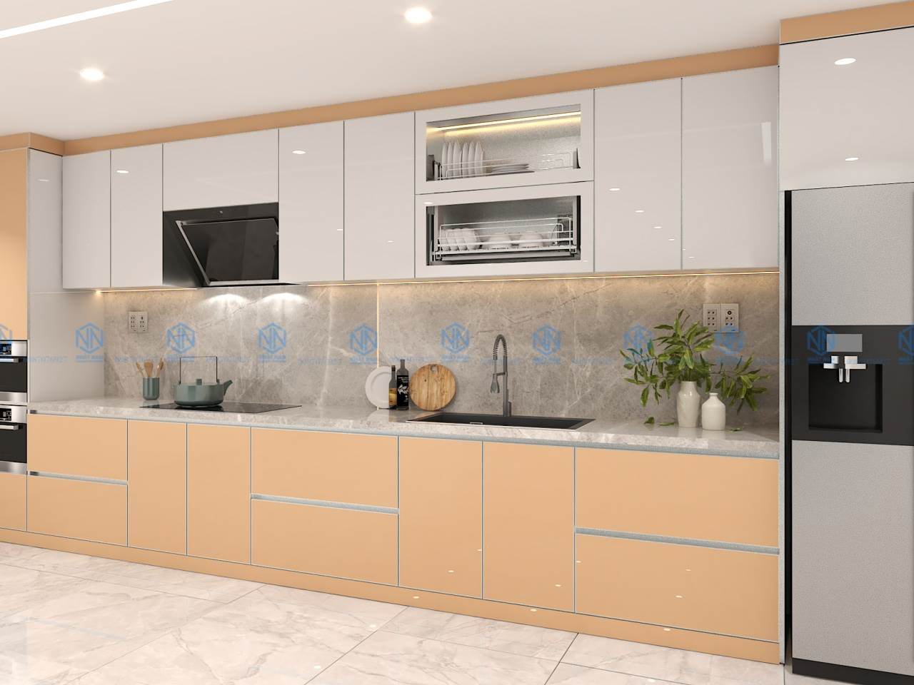 Tủ Bếp Inox Xước 1 Lớp Hệ Module