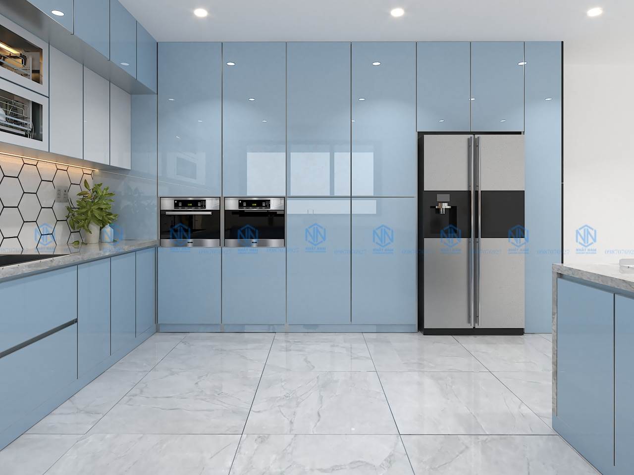 tủ bếp hợp kim nhôm cánh kính