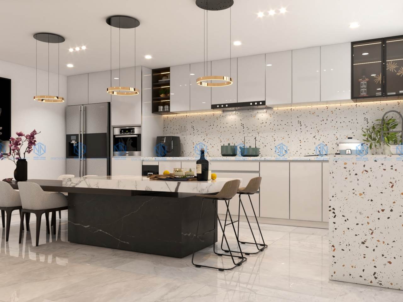 Tủ bếp inox cánh kính