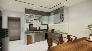 tủ bếp nhôm cánh kính