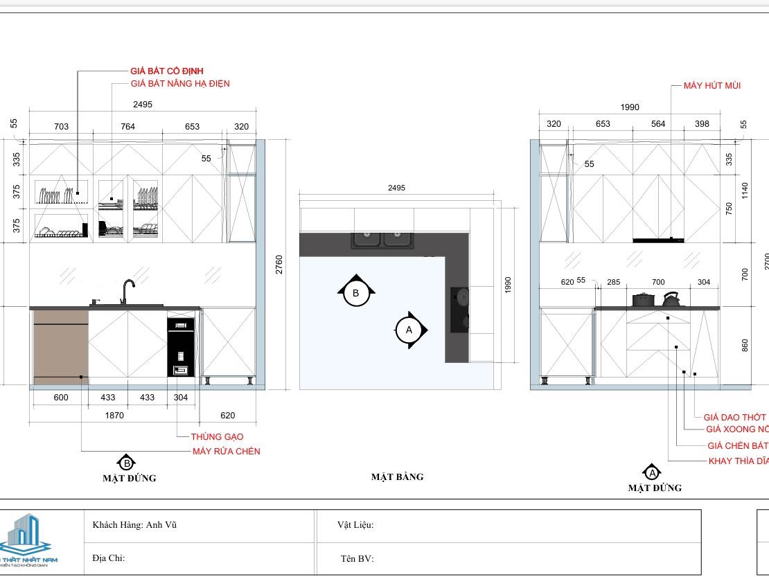 Tủ Bếp Khung Nhôm Cánh Inox