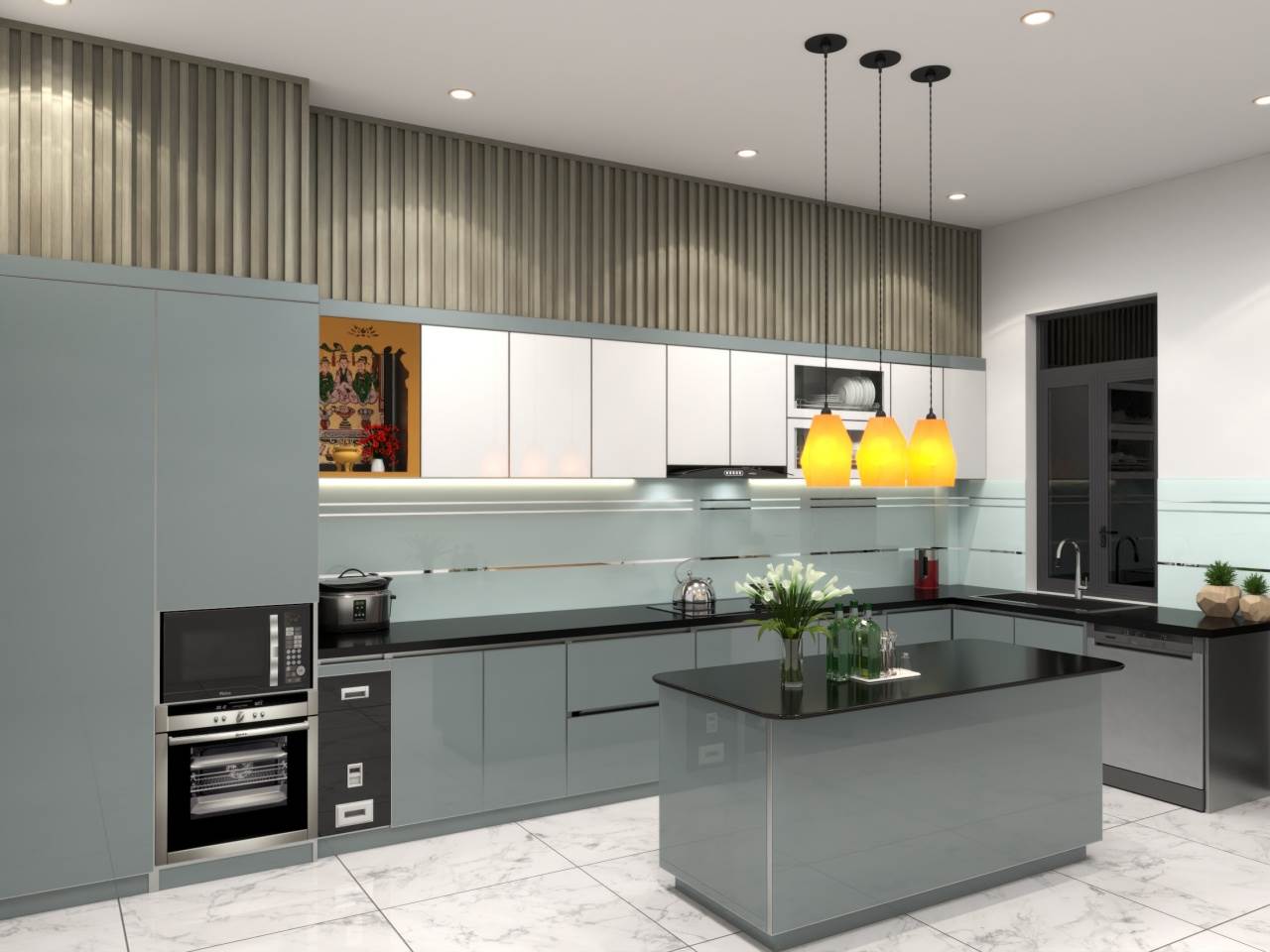 Tủ Bếp Khung Nhôm Cánh Inox