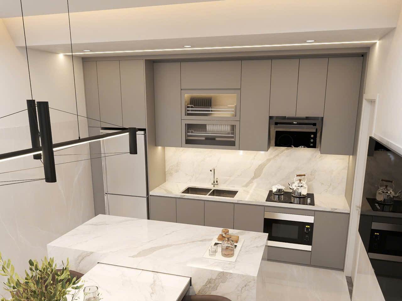 Tủ Bếp Nhôm Cánh Melamine