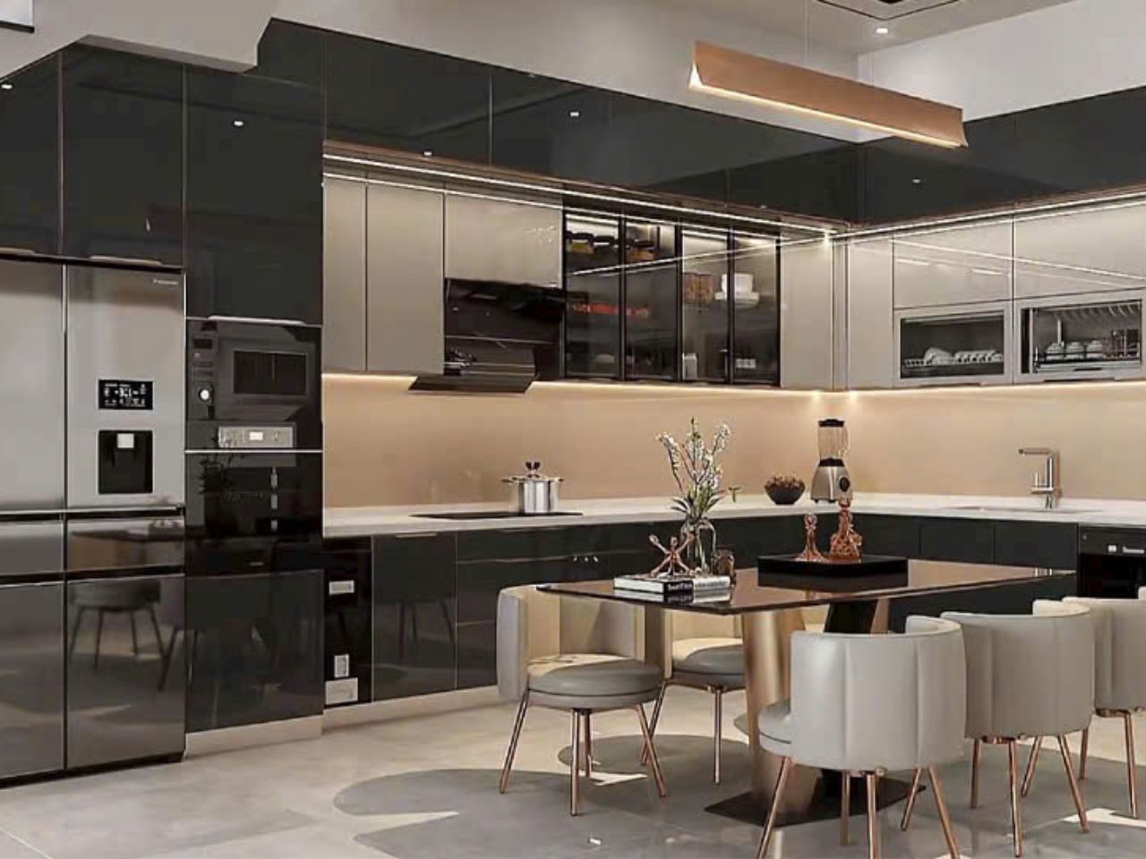 Tủ Bếp Inox Cao Cấp – Cánh Kính Mờ Chống Bám Vân Tay