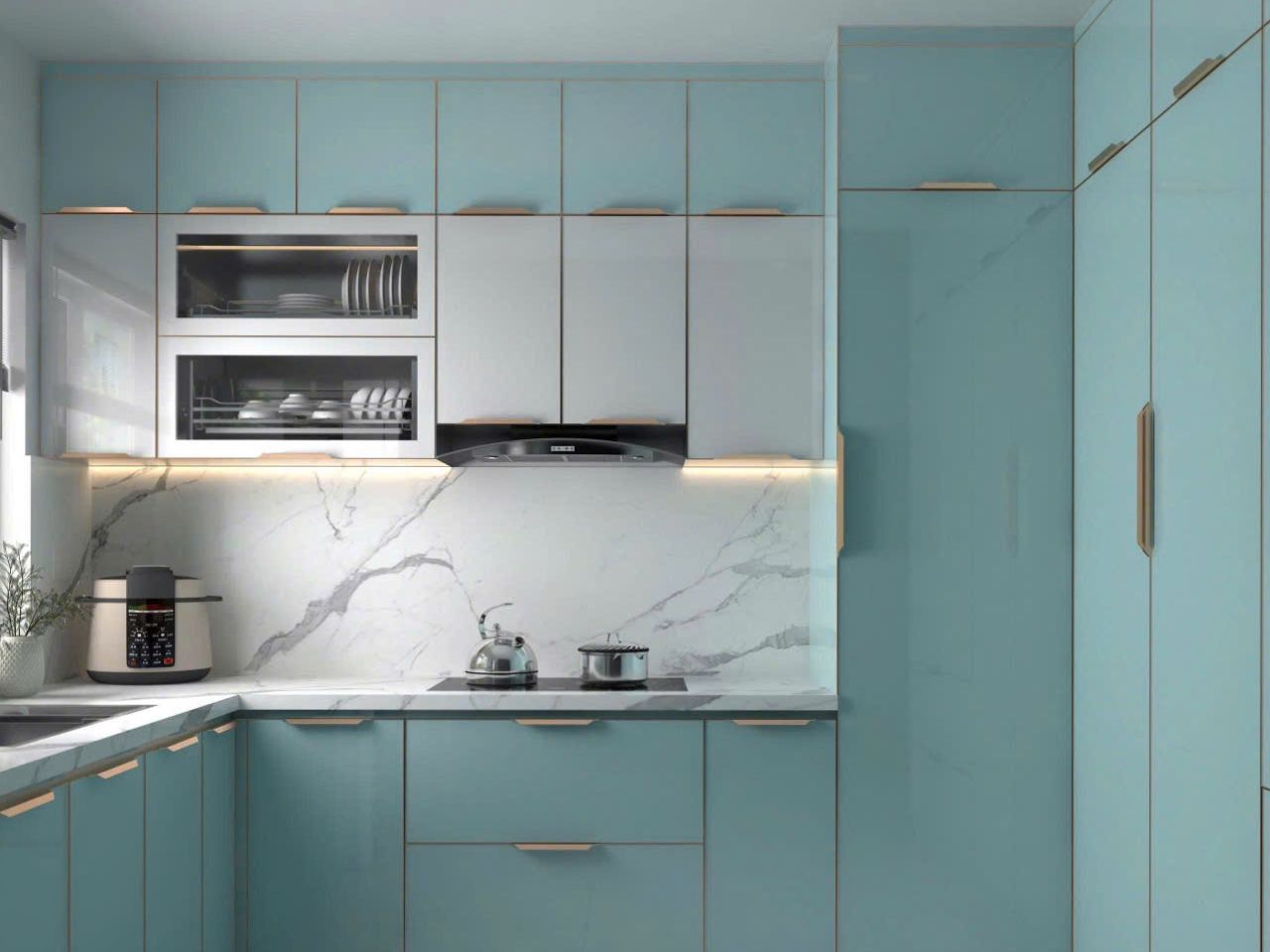 Tủ Bếp Inox Cao Cấp – Cánh Kính Mờ Chống Bám Vân Tay